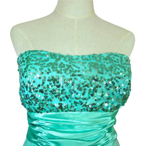 Deb Pastel Green High Low Strapless Dress Chiffon Ruffles Fairycore Mermaid 13 - Picture 4 of 16